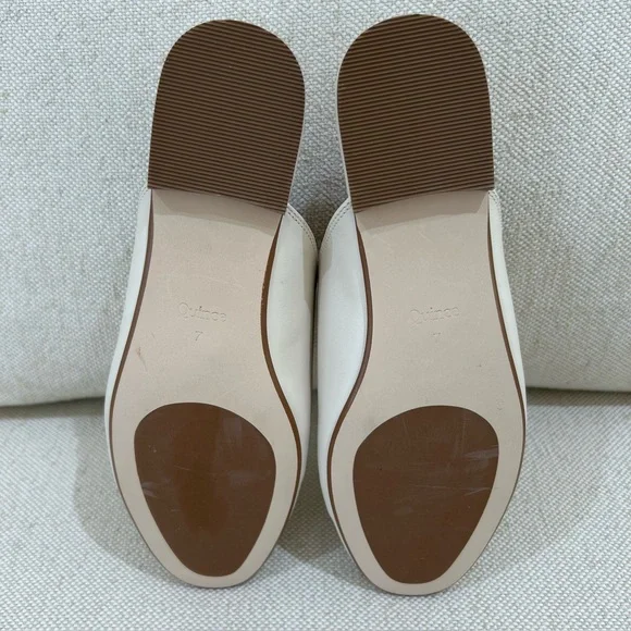Quince Bone White Italian Leather Mules Classic Gold Horsebit Slides Size 7 - Picture 7 of 11